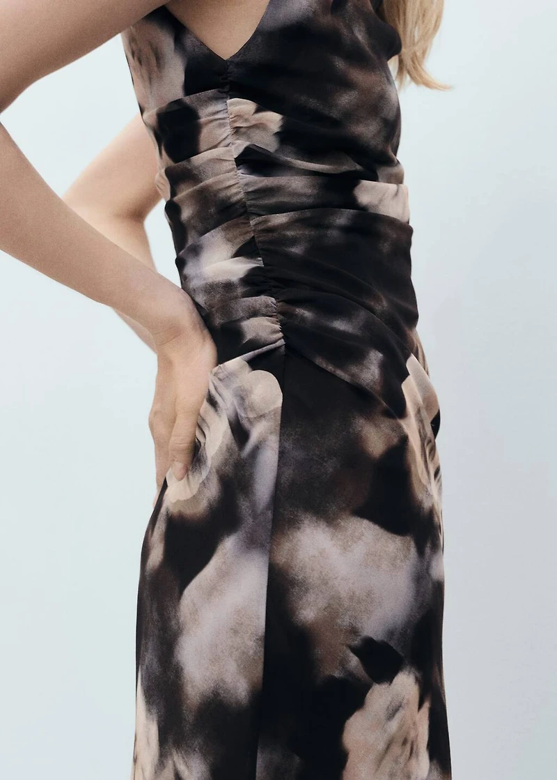 Floral-print draped dress
