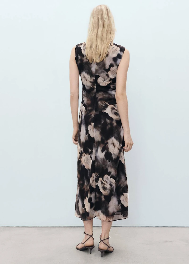 Floral-print draped dress