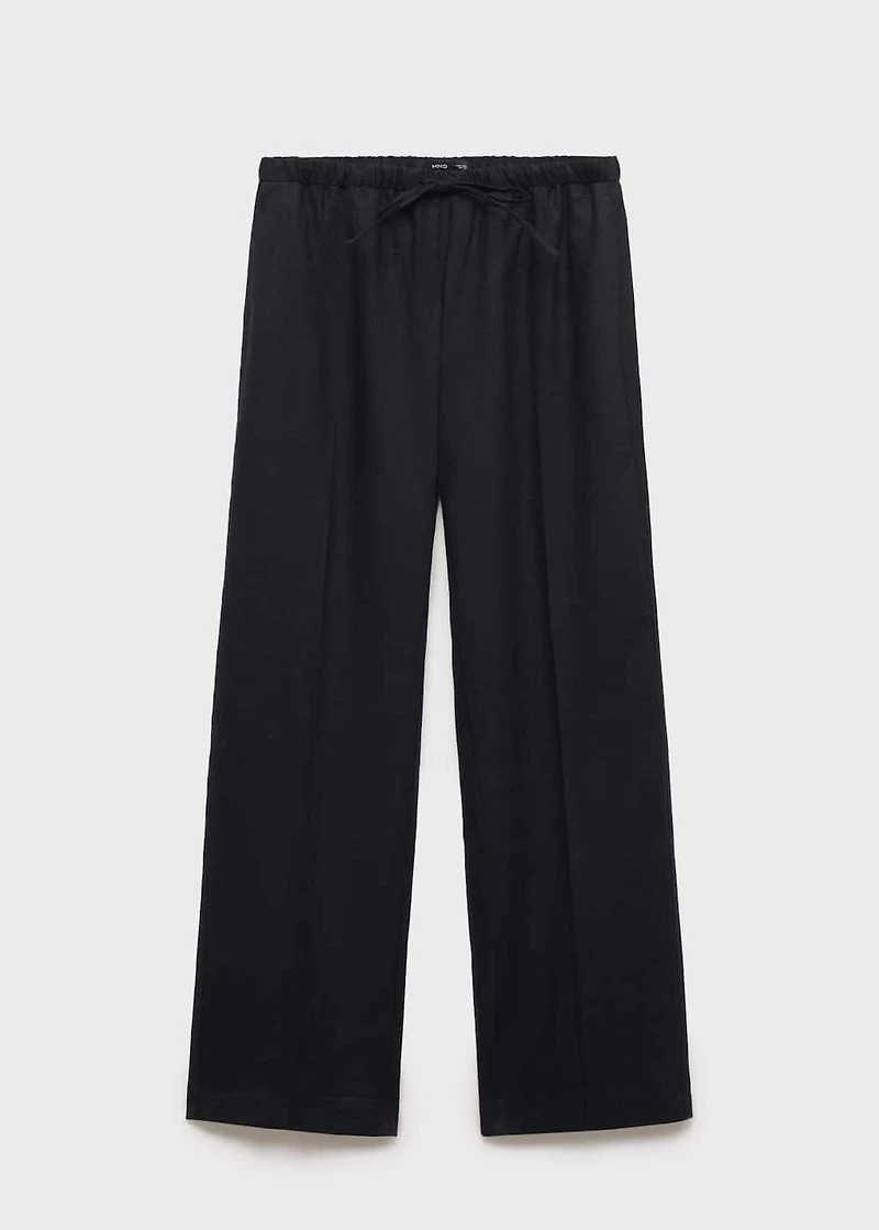 Straight-fit linen pants with bow