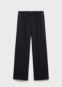 Straight-fit linen pants with bow