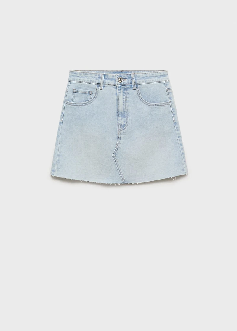 Denim miniskirt with frayed hem