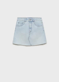 Denim miniskirt with frayed hem