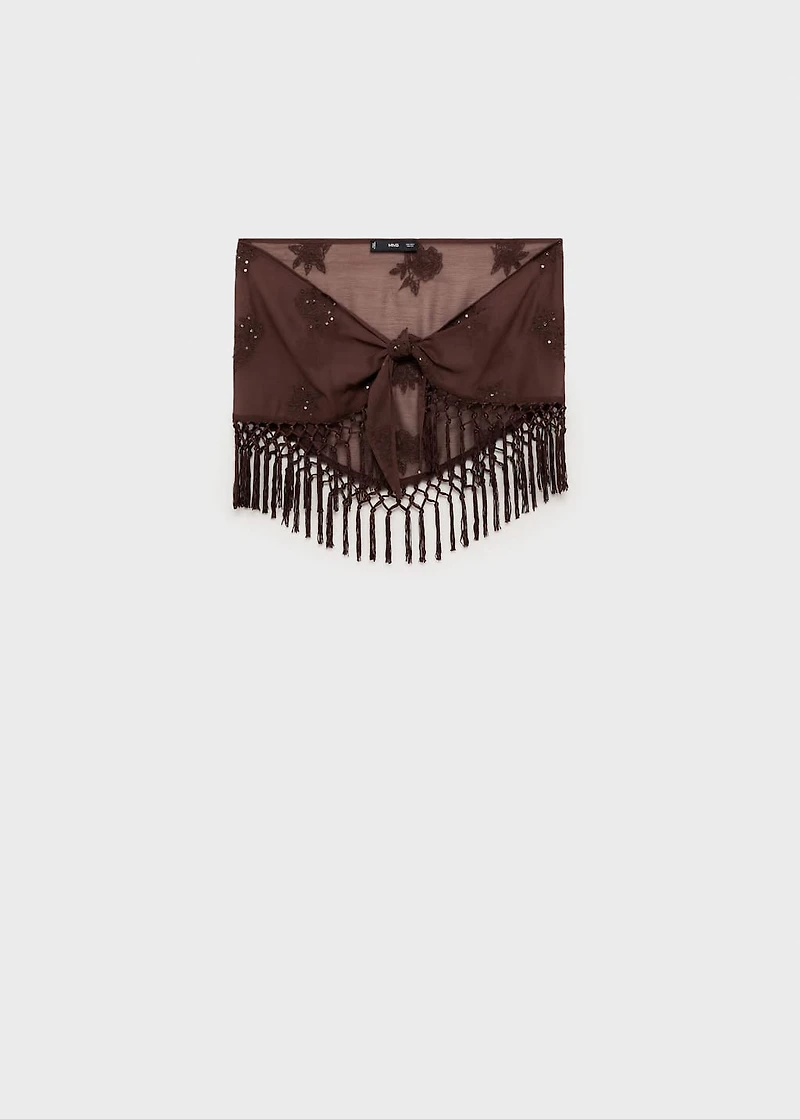 Embroidered mini-skirt with fringe