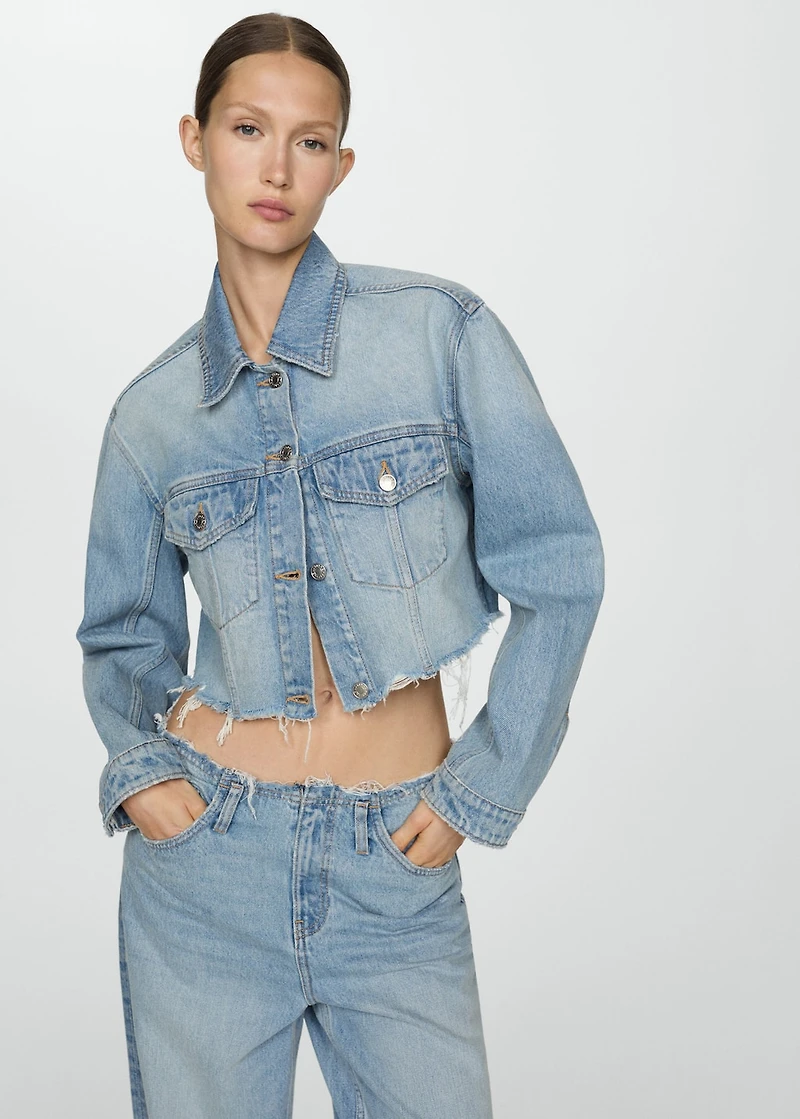 Denim jacket with frayed hem