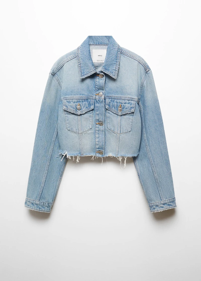 Denim jacket with frayed hem