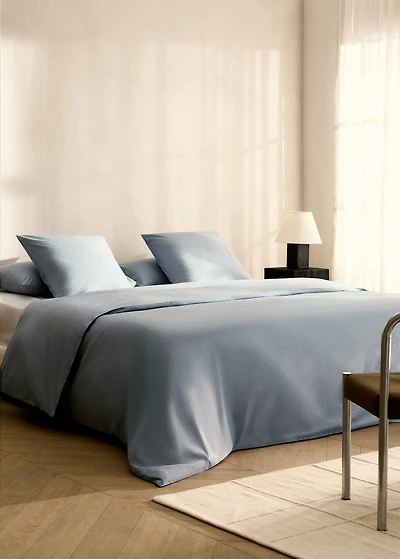 Cotton percale duvet cover with linen trim for 135/140 cm bed