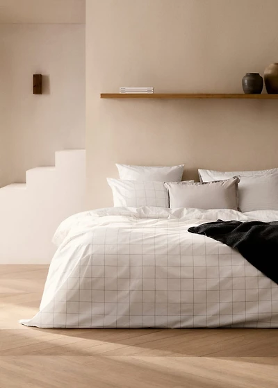 Cotton percale reversible striped duvet cover for 135/140 cm bed