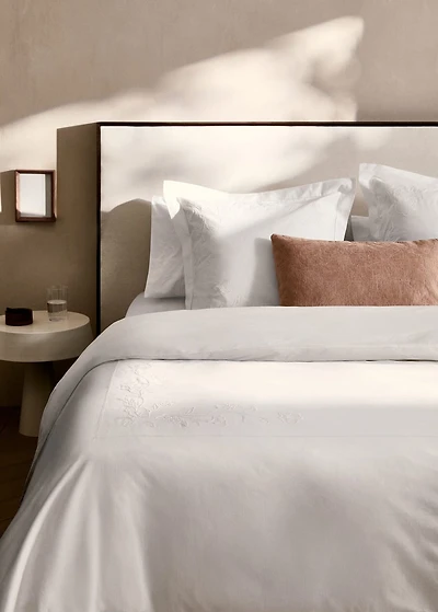 Cotton duvet cover with hand-embroidered flowers for / cm bed