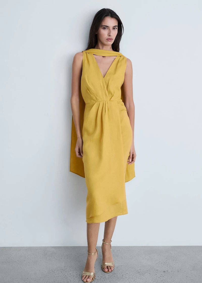Linen pleated midi-dress
