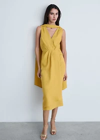 Linen pleated midi-dress