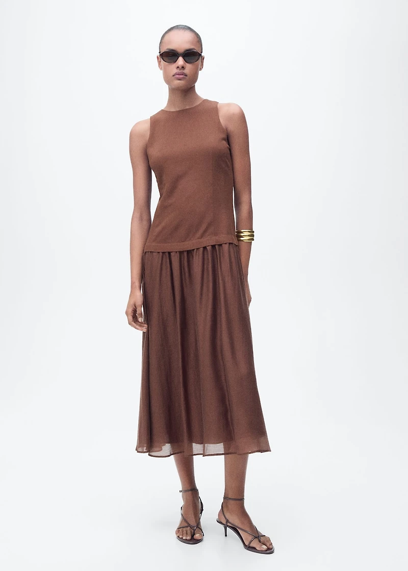 Combined fabric midi-dress