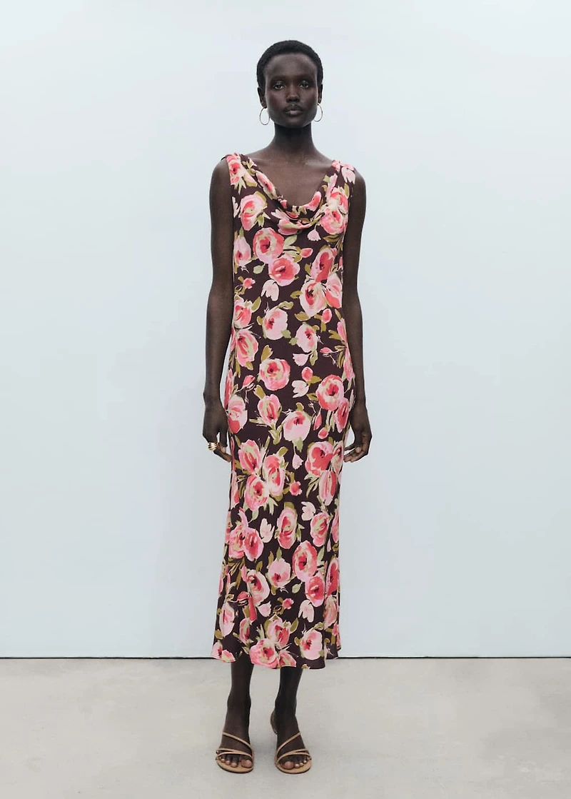 Floral dress with draped neck