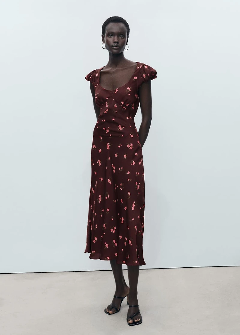 Short-sleeved floral midi-dress