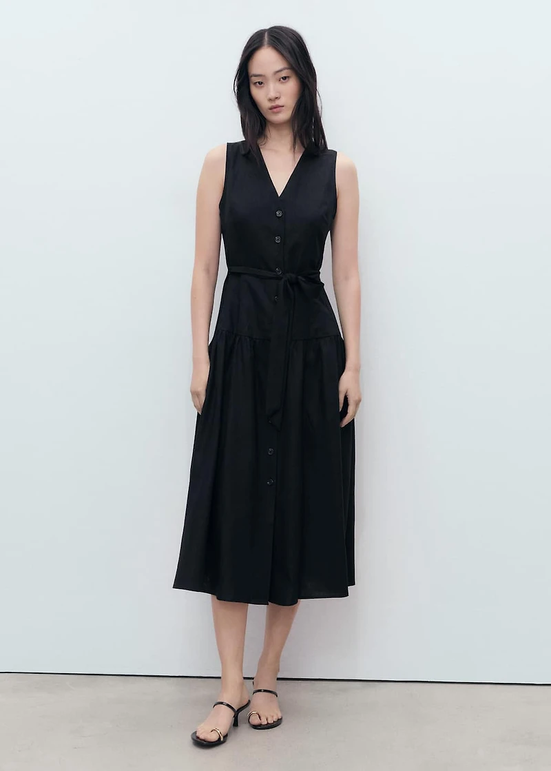 Linen midi-dress with belt