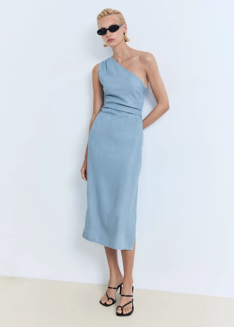 Draped asymmetrical lyocell dress