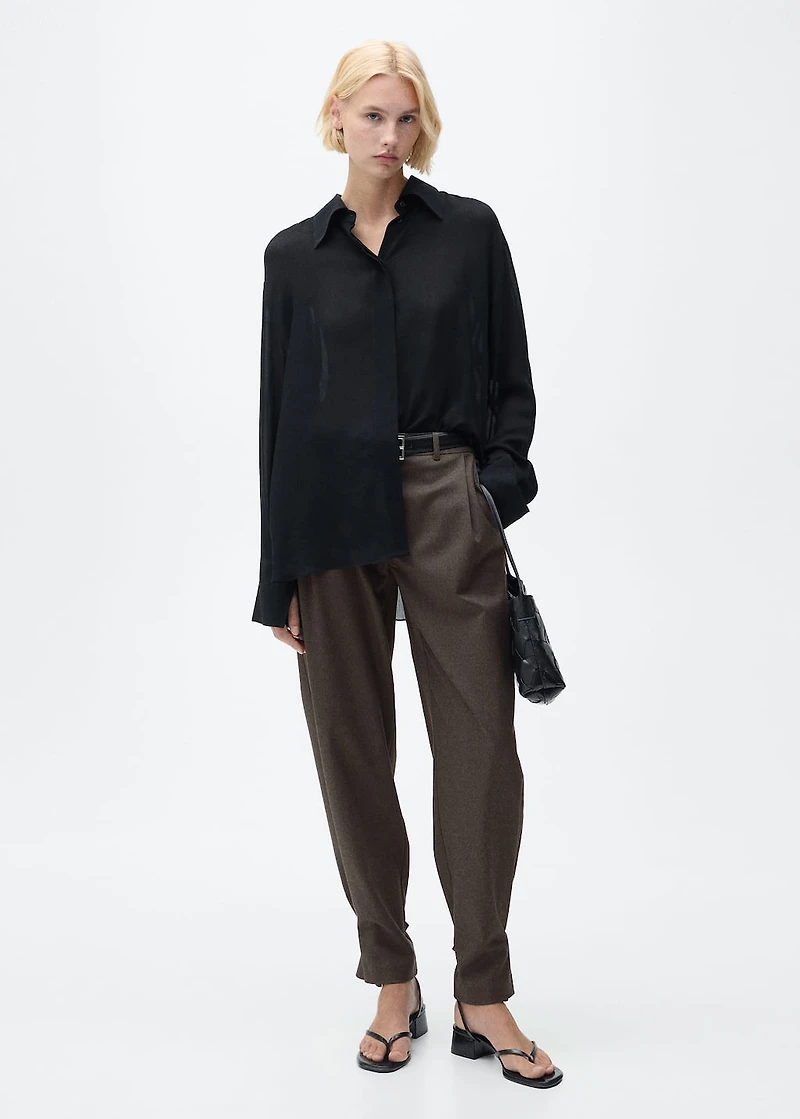 Buttoned-hem wide leg pants