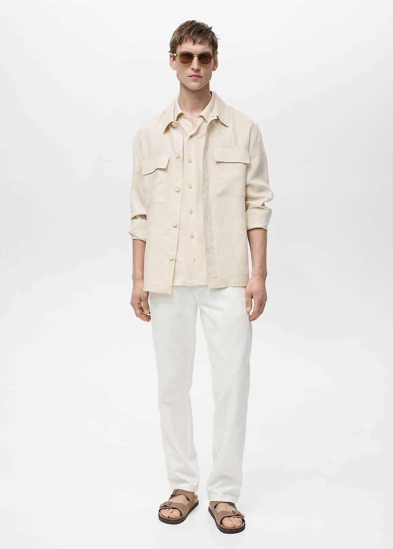 100% linen overshirt with pockets