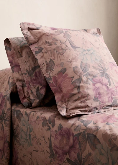 Two cotton percale multi-colored floral-print pillowcases 60x60 cm
