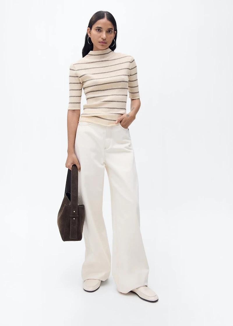 Rib-knit sweater with perkins neck