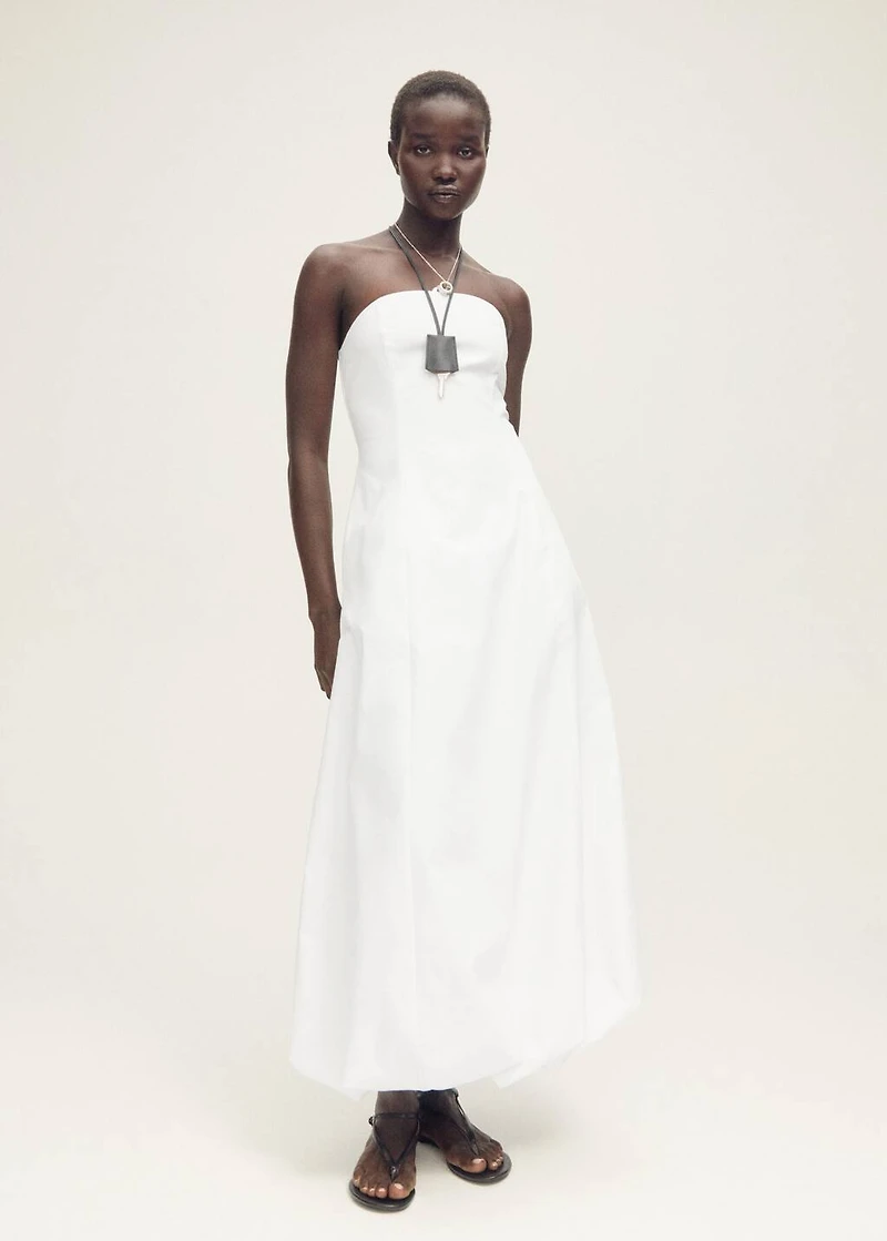 Strapless dress with puffed hem