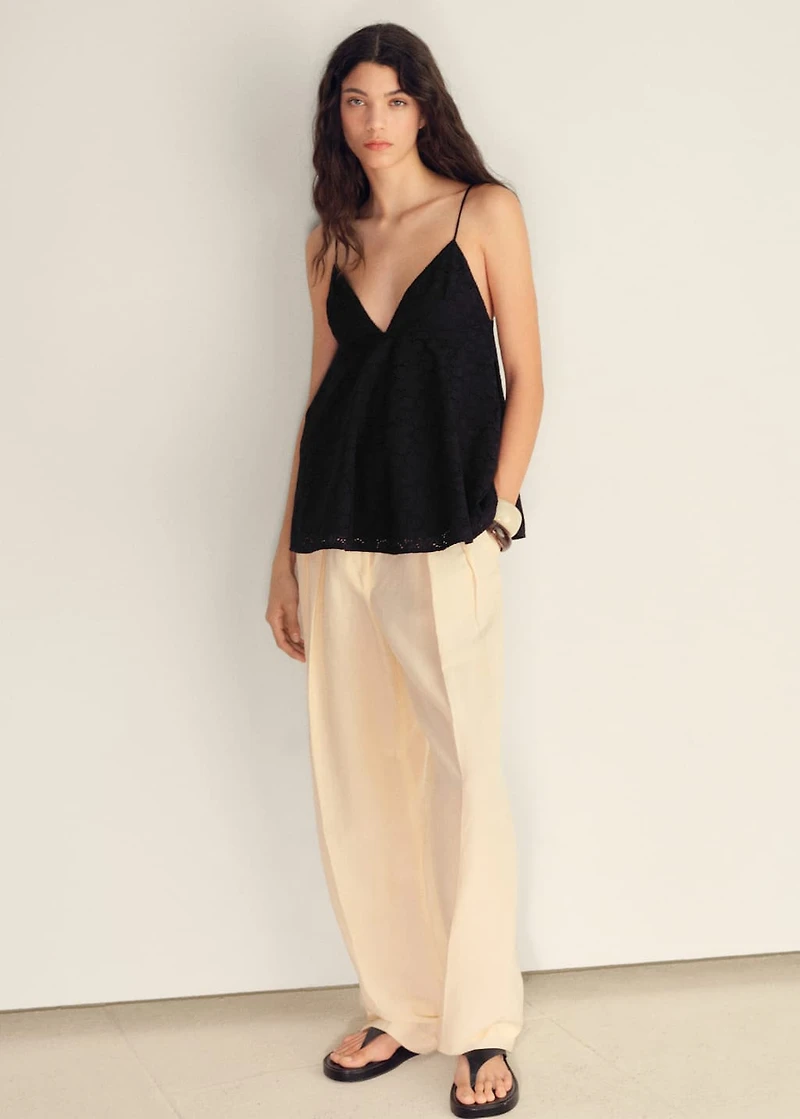 V-neck embroidered top