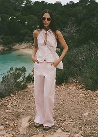 Straight pants with slits and bows