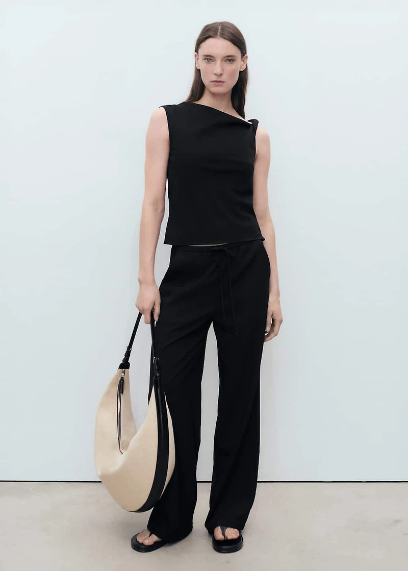 Asymmetrical draped top with straps