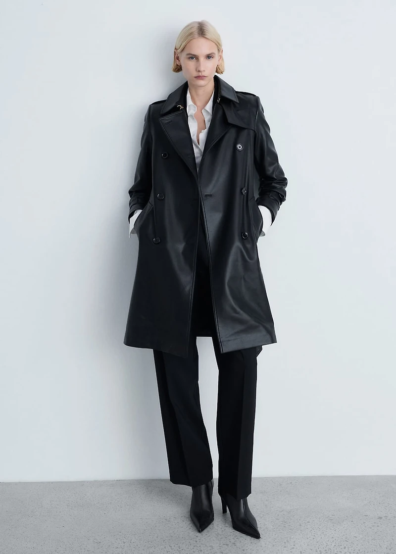 Leather-effect trench coat