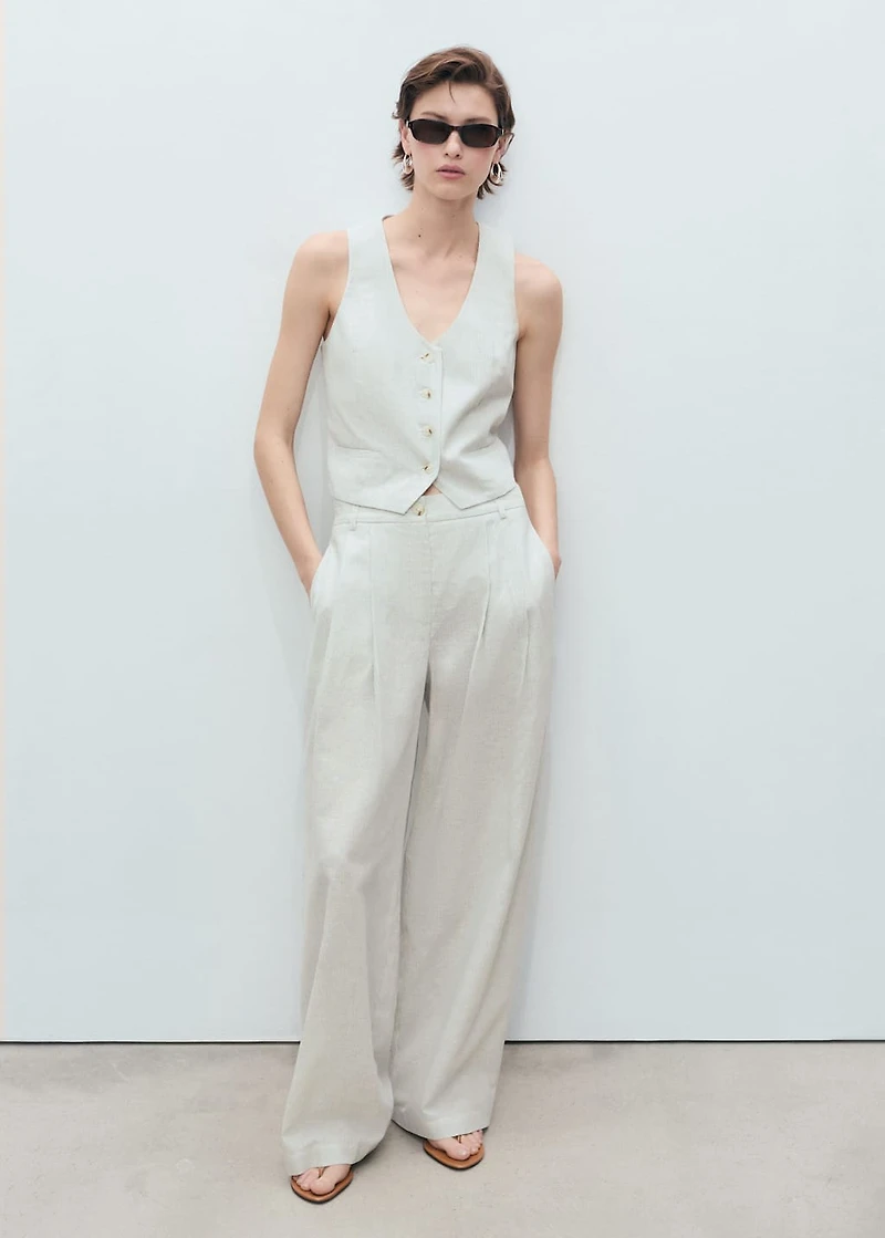 Straight-fit linen-blend suit pants