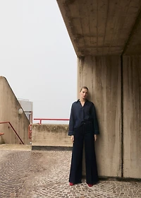 High-rise wide leg rinse-wash jeans