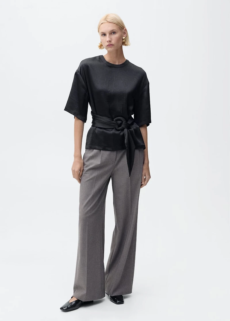 Satin blouse with belt