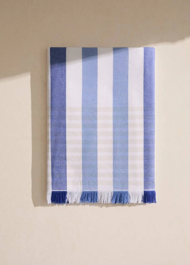 Beach towel with multi-colored stripes and fringes
