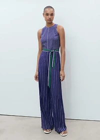 Striped jumpsuit with belt