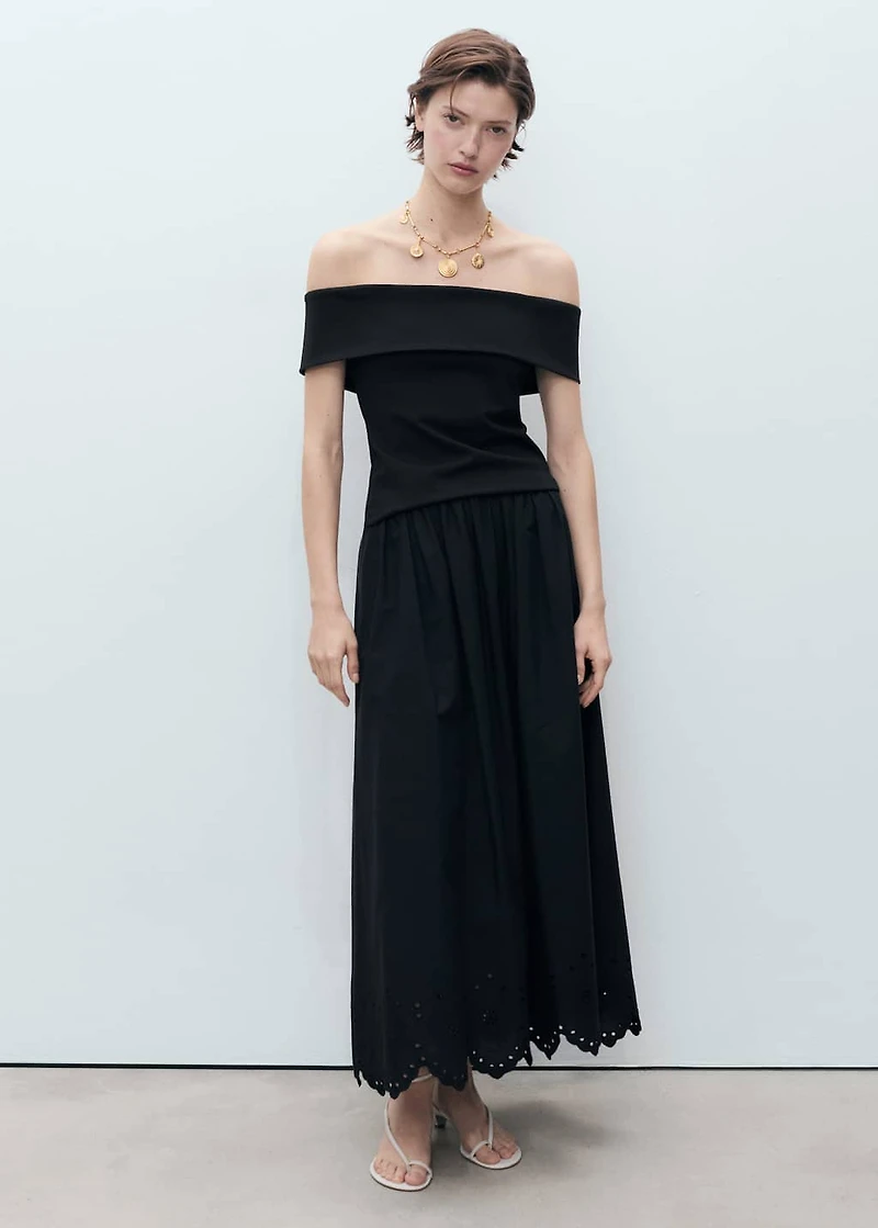 Cotton skirt with embroidered hem