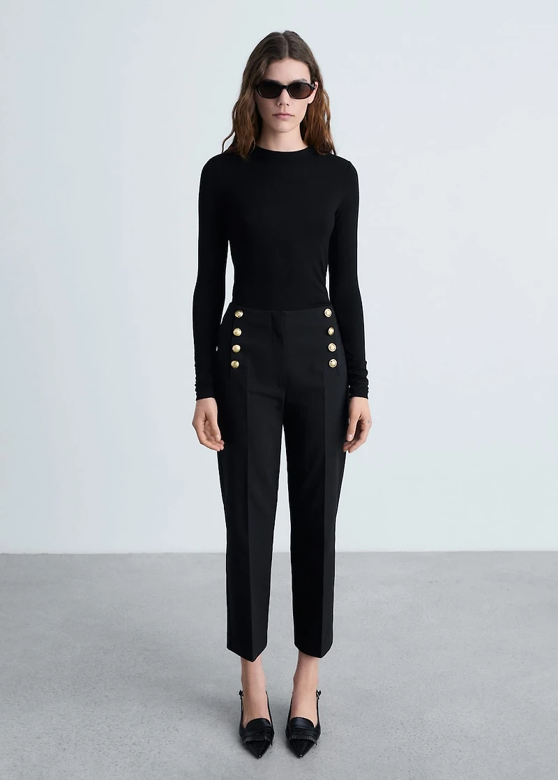 Straight pants with jewel buttons