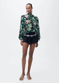 Floral-print turtleneck blouse