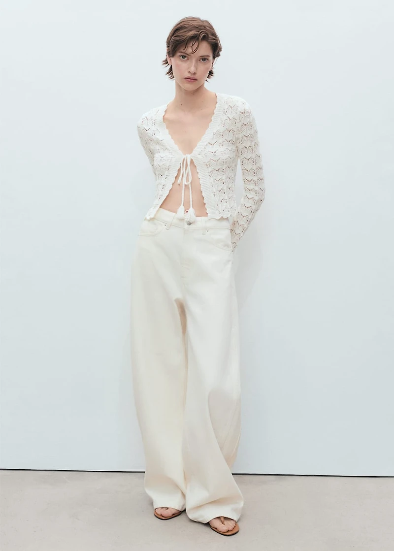 Crochet cardigan with bow closure