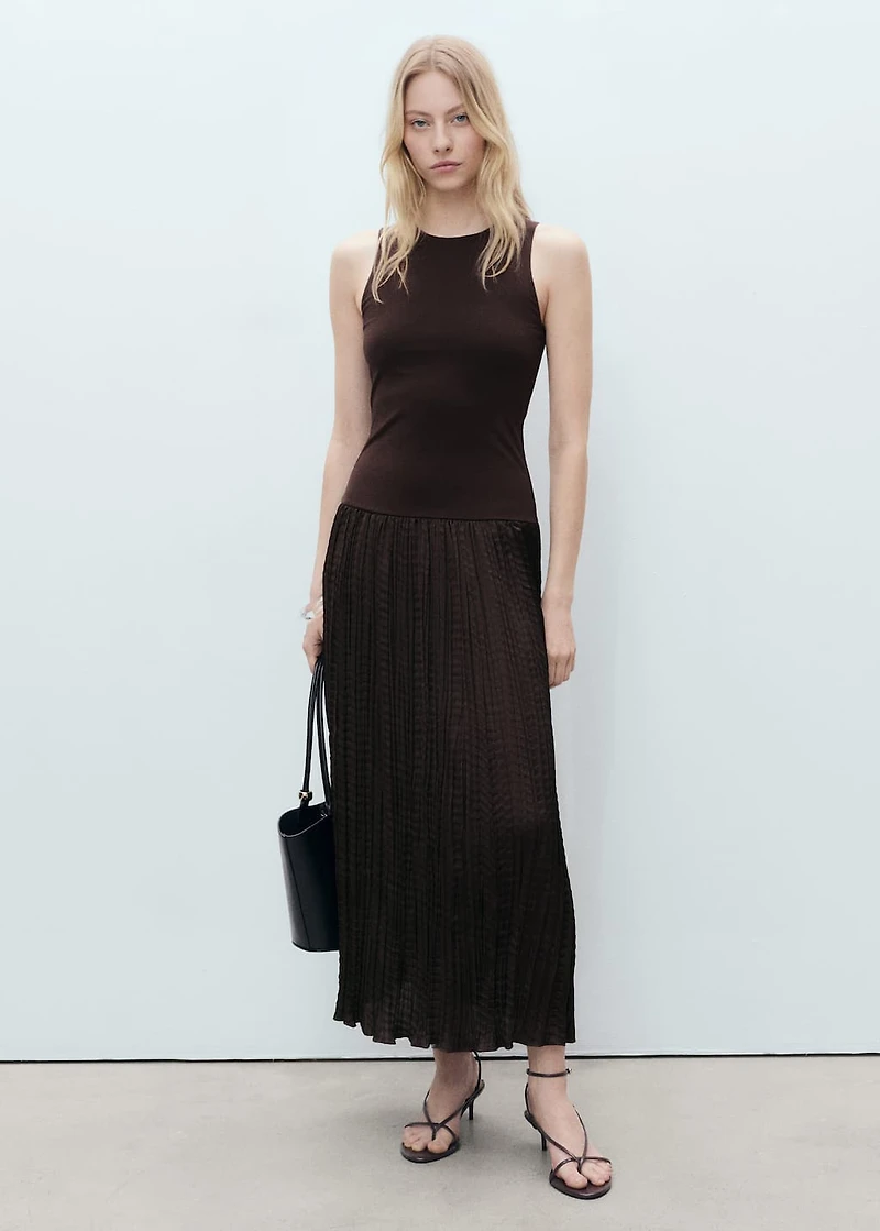 Combined-fabric long dress