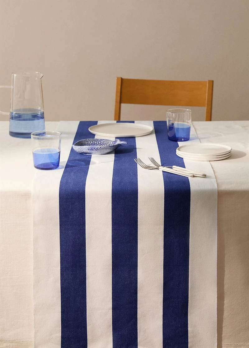 Cotton two-tone striped table runner