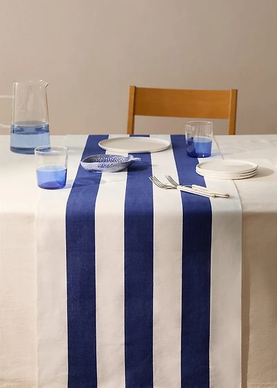 Cotton two-tone striped table runner