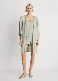 Cotton robe with contrasting lace