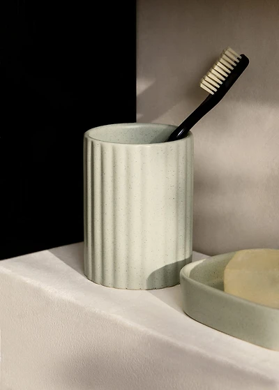 Striped stoneware bathroom tumbler