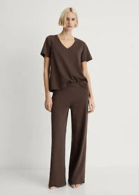 Plain V-neck cotton pajama t-shirt