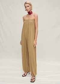 Strapless jumpsuit with puffed hem