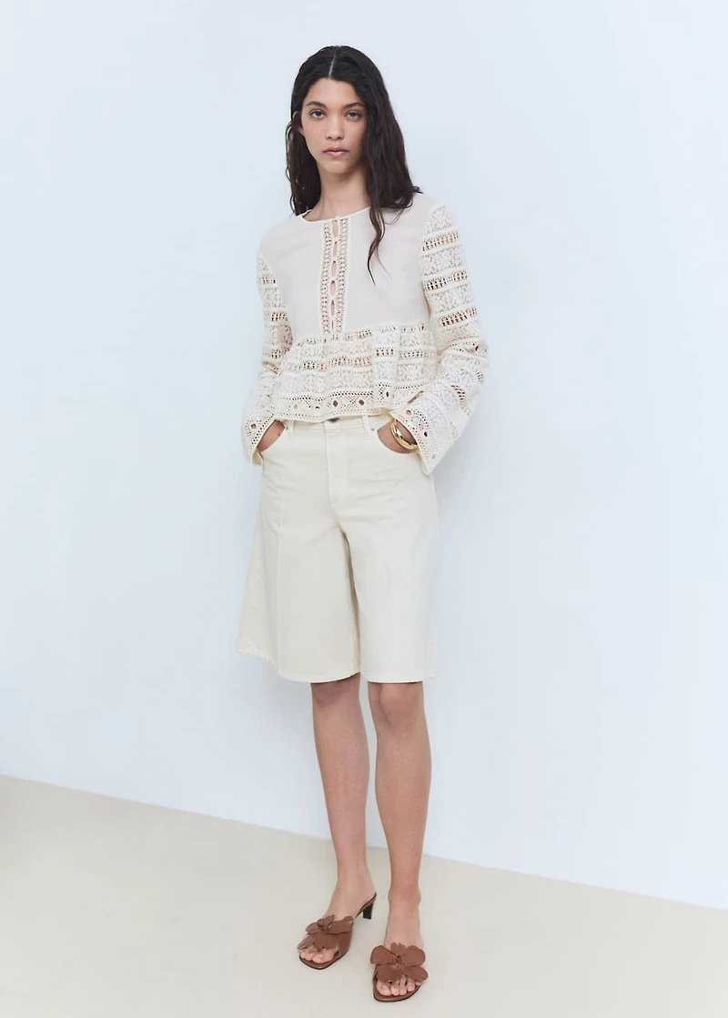 Embroidered cotton blouse with lace details