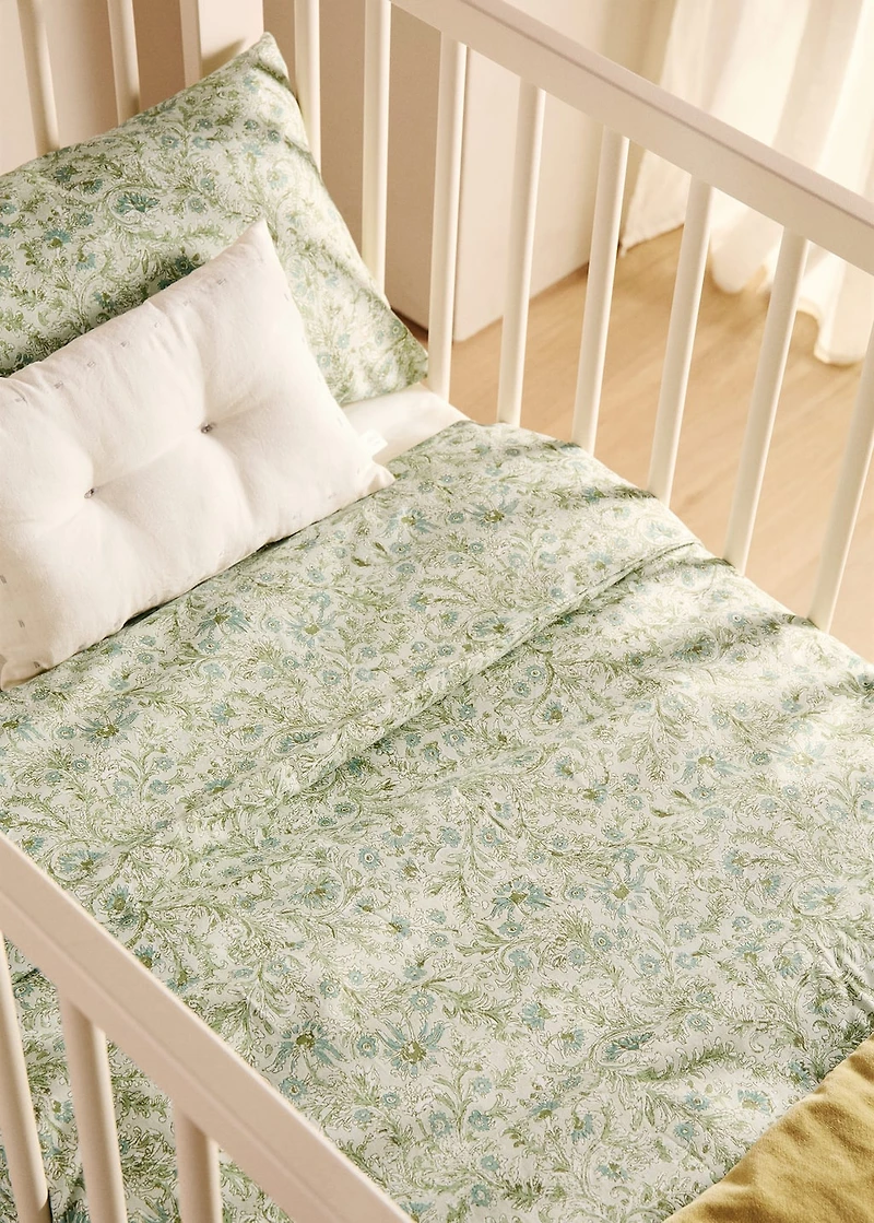 Cotton percale floral-print duvet cover for crib