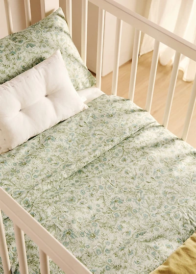 Cotton percale floral-print duvet cover for crib