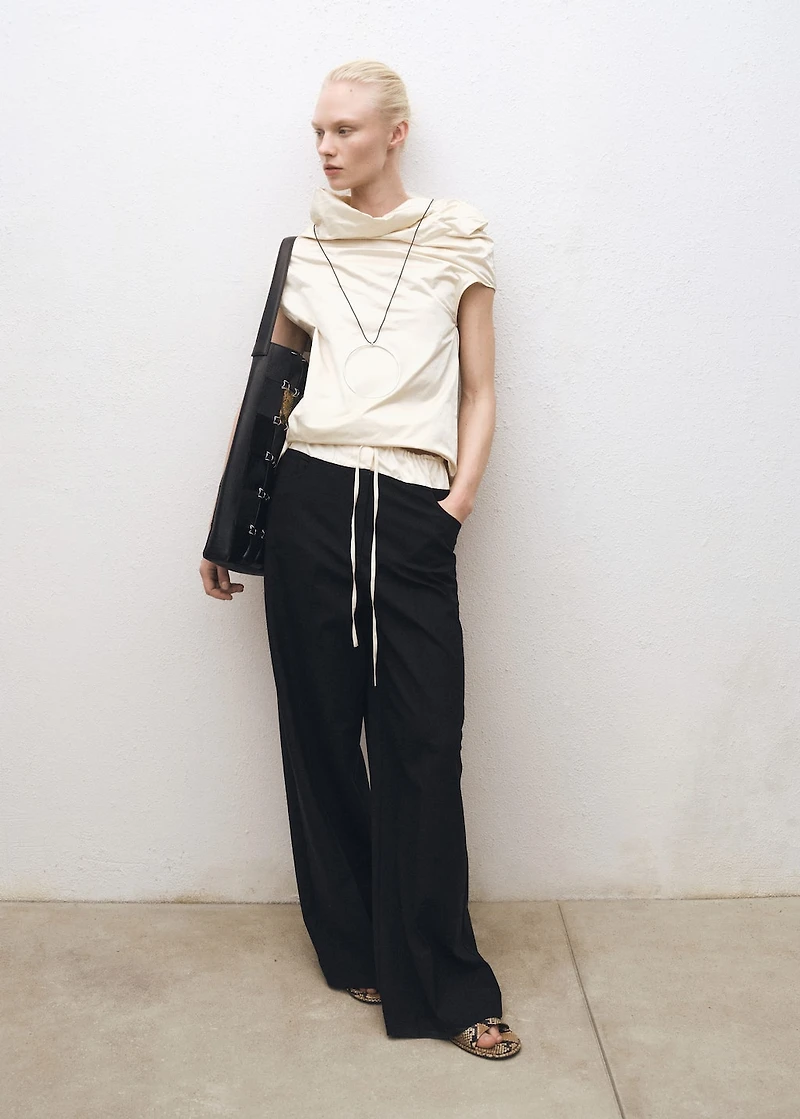 Combined wool-blend jogger pants