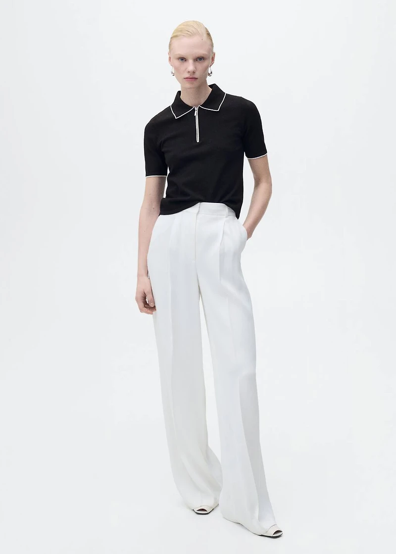 Polo-neck sweater with contrasting trims