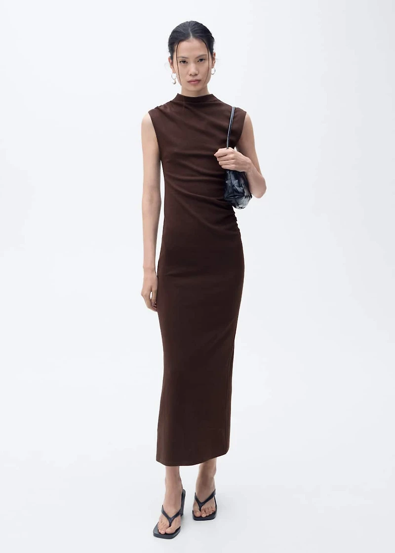 Draped dress with perkins collar